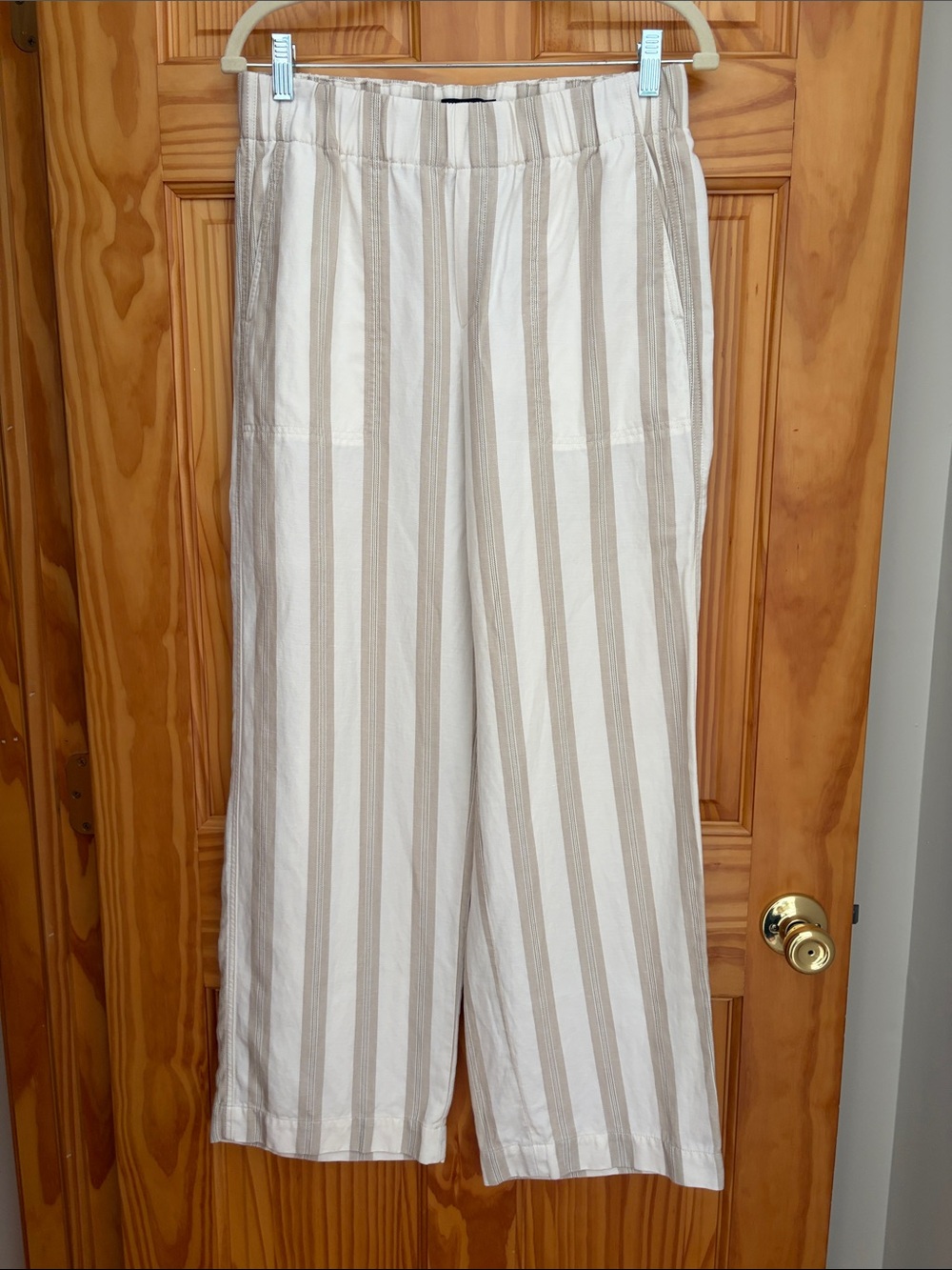 Banana Republic Beige and White Striped Wide-Leg Pants